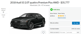 VDP Page Result on Cargurus - Audi S3