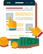 Cost Per Click InfoGraphic - Webpage with hand and money near it